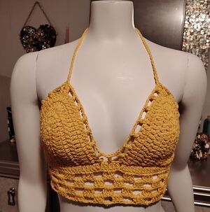 Handmade Yellow Crochet Halter Top
